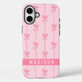 Roze Coquette Bows Moderne gepersonaliseerde naam iPhone 16 Plus Hoesje