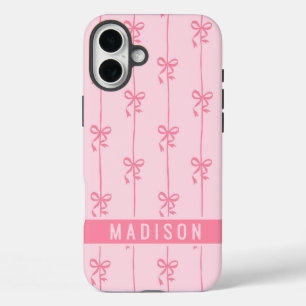 Roze Coquette Bows Moderne gepersonaliseerde naam  iPhone 16 Plus Hoesje