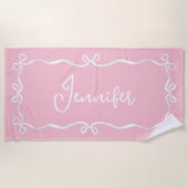 Roze Coquette Bows Strandlaken, Aangepaste naam Strandlaken (Voorkant)