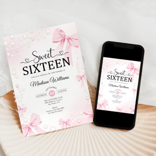 Roze Coquette Bows Sweet Sixteen Kaart