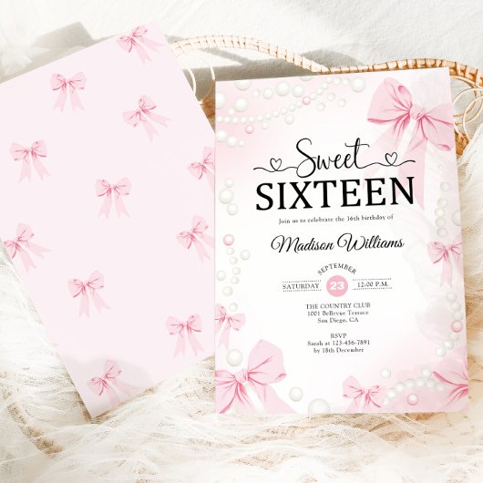 Roze Coquette Bows Sweet Sixteen Kaart
