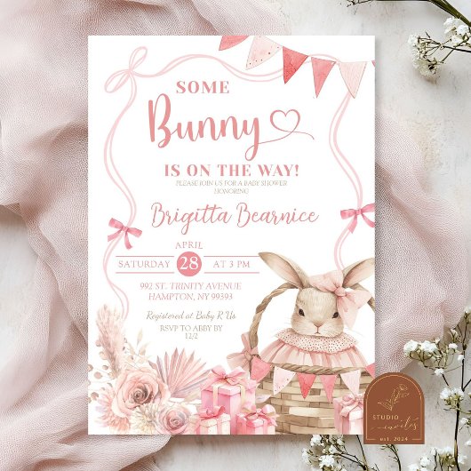 Roze Coquette Bunny Baby shower Uitnodiging