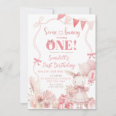 Roze Coquette Bunny Verjaardag Uitnodiging (Voorkant)