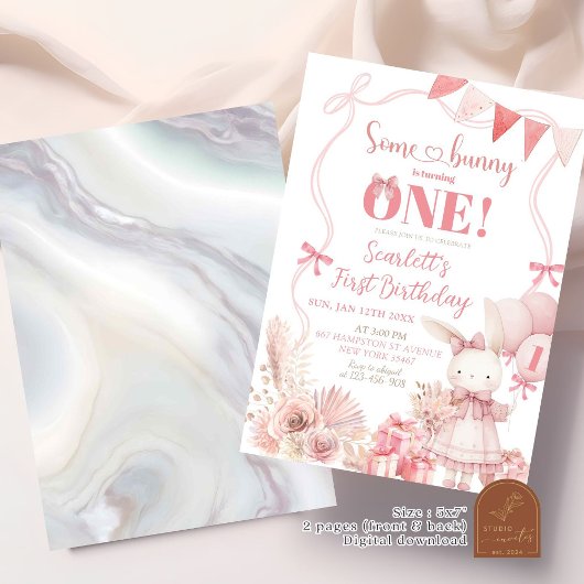 Roze Coquette Bunny Verjaardag Uitnodiging