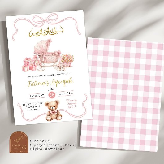 Roze Coquette Carriage Islamitisch Meisje Baby sho Kaart