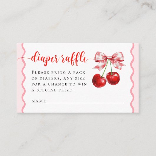 Roze Coquette Cherry Baby shower Luier Raffle Informatiekaartje (Voorkant)