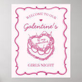 Roze Coquette Cherry Cake Galentines Party Welkom Poster (Voorkant)