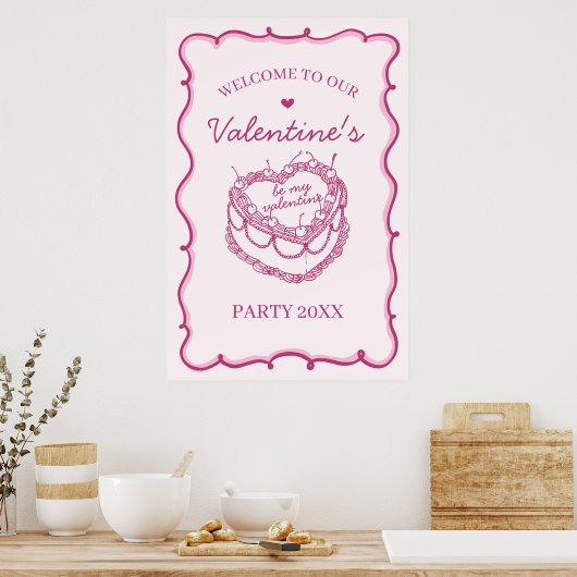 Roze Coquette Cherry Cake Valentijnse partij Welko Poster (Keuken)