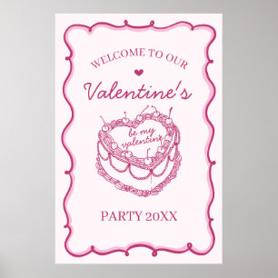 Roze Coquette Cherry Cake Valentijnse partij Welko Poster