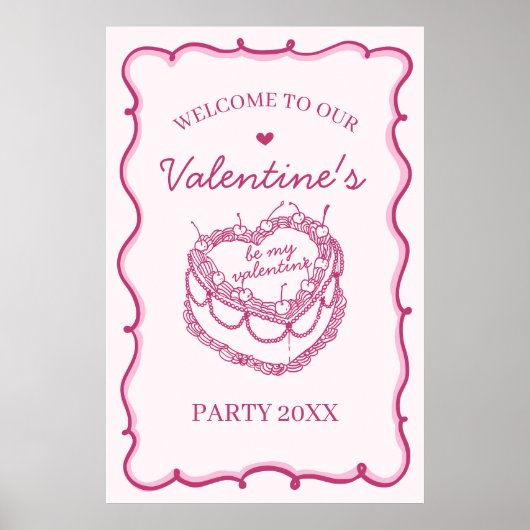 Roze Coquette Cherry Cake Valentijnse partij Welko Poster (Voorkant)