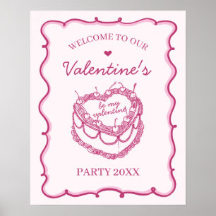 Roze Coquette Cherry Cake Valentijnse partij Welko Poster