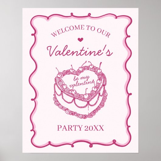 Roze Coquette Cherry Cake Valentijnse partij Welko Poster (Voorkant)