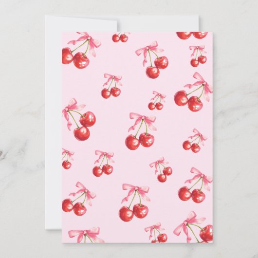 Roze Coquette Cherry Eerste Verjaardag Uitnodiging (Achterkant)