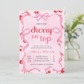 Roze Coquette Cherry op Top Baby shower Invitation Kaart (Staand voorkant)