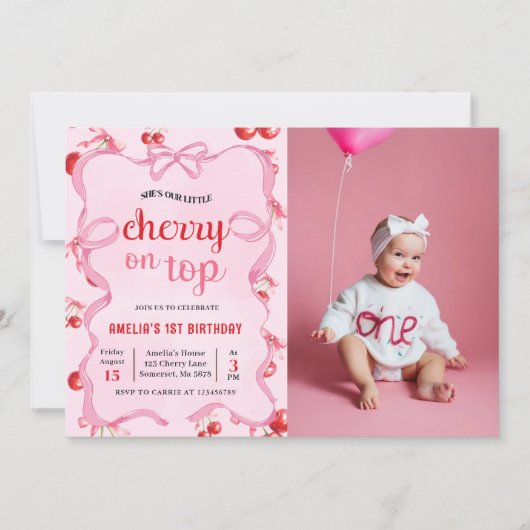 Roze Coquette Cherry op Top Verjaardag Foto Kaart (Voorkant)