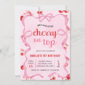 Roze Coquette Cherry op Top Verjaardag Uitnodiging (Voorkant)