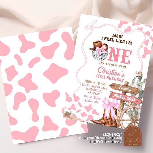 Roze Coquette Disco Cowgirl Like One 1st Birthday Kaart