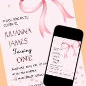 Roze Coquette elegante eerste verjaardag uitnodigi Kaart