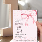 Roze Coquette elegante eerste verjaardag uitnodigi Kaart