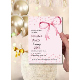 Roze Coquette elegante eerste verjaardag uitnodigi Kaart