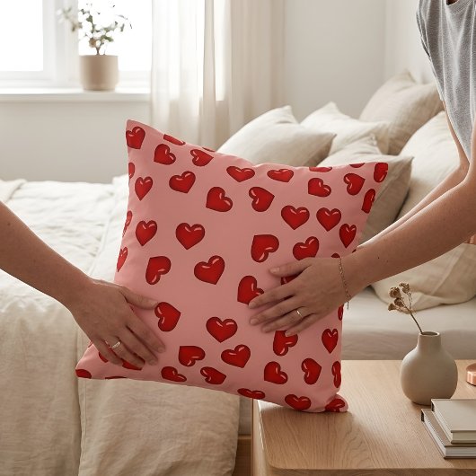 Roze Coquette Esthetiek Rode Harten Patroon Kussen