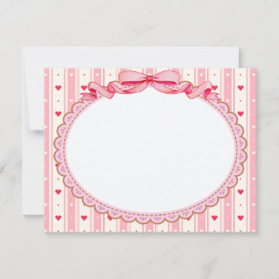 Roze Coquette Esthetisch Frame met Strik en Hartje Notitiekaartje