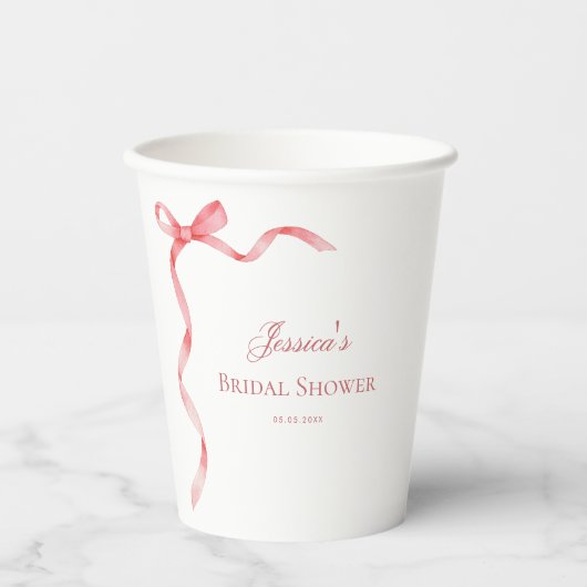 Roze Coquette Frans lint Boog Bruiloftsfeest Papieren Bekers (Voorkant)