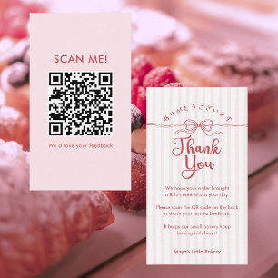 Roze Coquette Gestreepte Laat een Review QR Code Visitekaartje