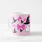 Roze Coquette Ghost met strikjes Halloween Koffiemok (Voorkant links)