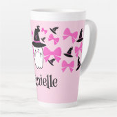 Roze Coquette Ghost met strikjes Halloween Latte Mok (Rechterhoek)