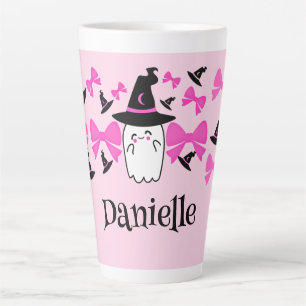 Roze Coquette Ghost met strikjes Halloween Latte Mok