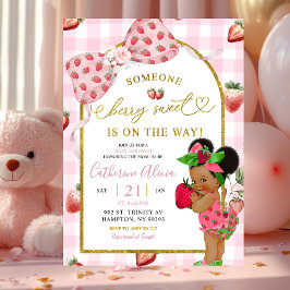Roze Coquette Gingham Aardbei Zoete Baby Shower Kaart