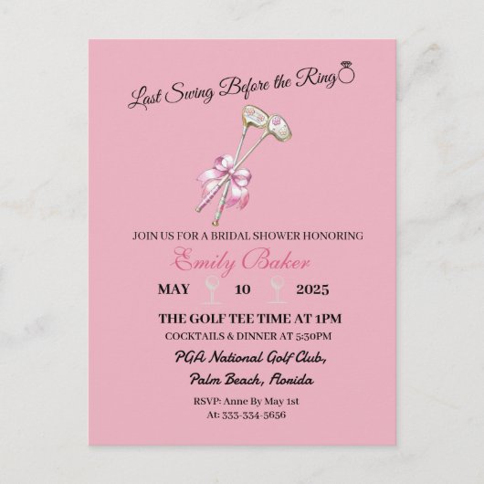 Roze Coquette Golf "Laatste Swing Voor De Ring" Briefkaart (Voorkant)