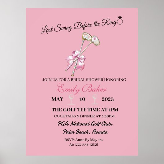 Roze Coquette Golf "Laatste Swing Voor De Ring" Poster (Voorkant)