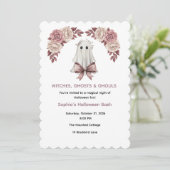 Roze Coquette Halloween Bloemige Uitnodiging (Staand voorkant)
