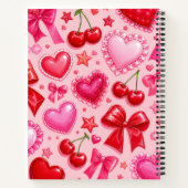 Roze Coquette Harten en Kersen Notitieboek (Achterkant)