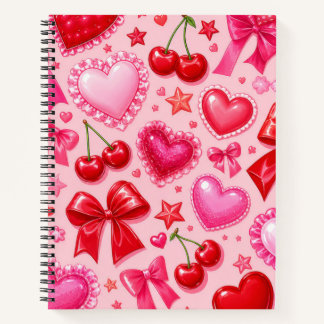 Roze Coquette Harten en Kersen Notitieboek
