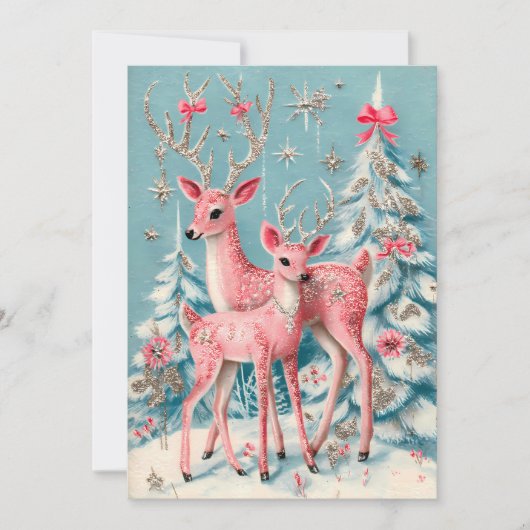 Roze Coquette Hert Vintage Kerstmis Kaart (Voorkant)