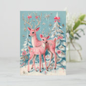 Roze Coquette Hert Vintage Kerstmis Kaart (Staand voorkant)