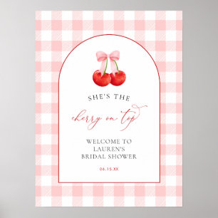 Roze Coquette Kers op de Top Baby Shower Welkom Poster