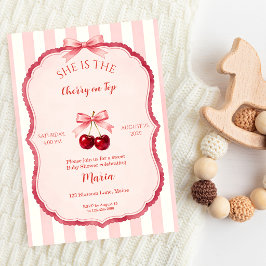 Roze Coquette Kers op Top Baby Shower Kaart