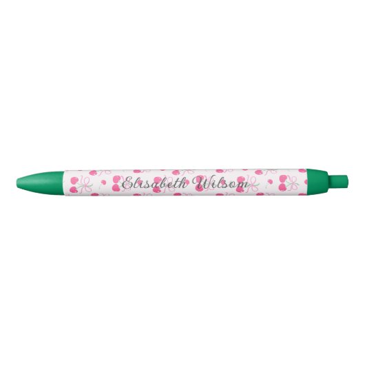 Roze Coquette Kersen met strikken Monogram Zwarte Inkt Pen (Voorkant)