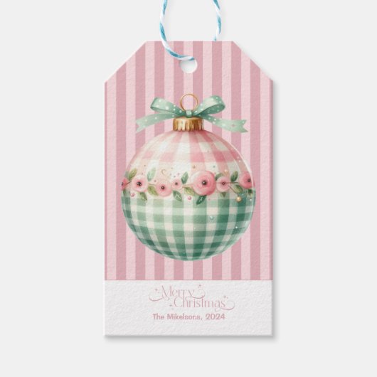 Roze Coquette Kerstmis Cadeaulabel (Voorkant)