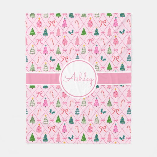Roze Coquette Kerstmis Fleece Deken (Voorkant)