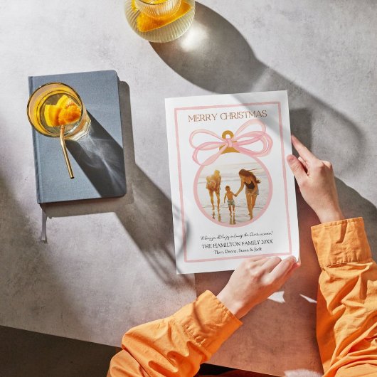 Roze Coquette Kerstmis Foto Vakantie Kaart