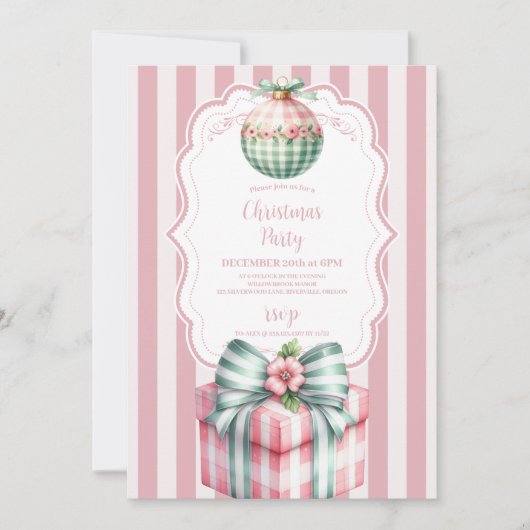 Roze Coquette Kerstmis Kaart (Voorkant)