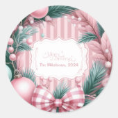 Roze Coquette Kerstmis Ronde Sticker (Voorkant)