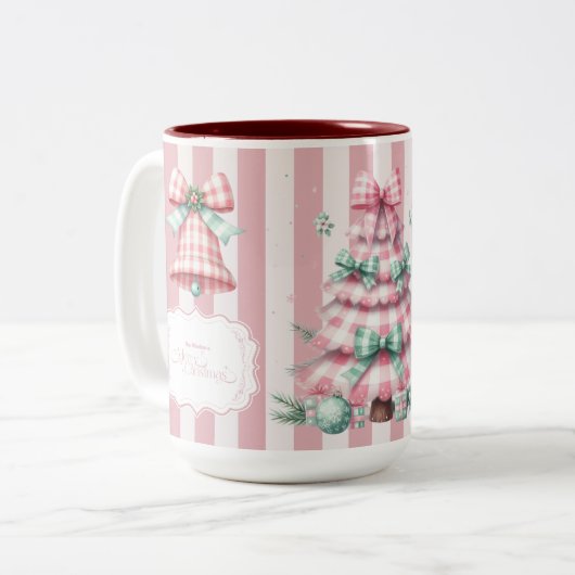 Roze Coquette Kerstmis Tweekleurige Koffiemok (Voorkant links)