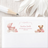 Roze Coquette Koets Baby Shower Adreslabel Etiket (Insitu)
