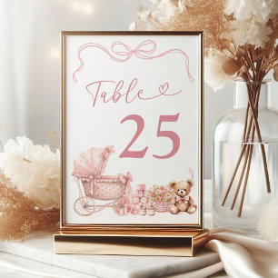 Roze Coquette Koets Baby Shower Tafelnummer